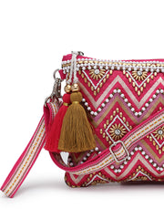 Boho Cotton Chevron Beaded Sling Bag