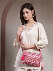 Boho Cotton Chevron Beaded Sling Bag