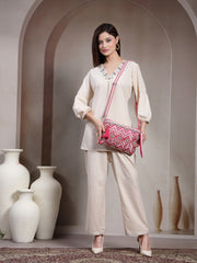 Boho Cotton Chevron Beaded Sling Bag