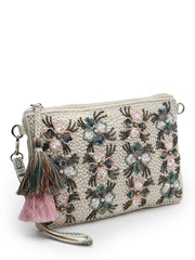 Kooky Floral Embellished Handloom Cotton Canvas Sling Bag