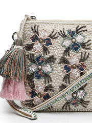 Kooky Floral Embellished Handloom Cotton Canvas Sling Bag