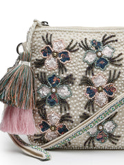 Kooky Floral Embellished Handloom Cotton Canvas Sling Bag
