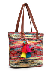 Boho Woven Striped Cotton Acrylic Tote Bag