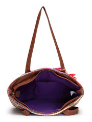 Boho Woven Striped Cotton Acrylic Tote Bag