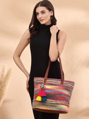 Boho Woven Striped Cotton Acrylic Tote Bag