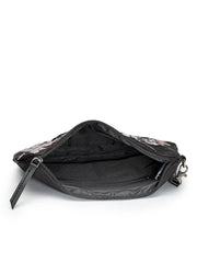 Lush Floral Embroidered Polysuede Sling Bag