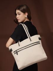 Anekaant Timber & Thread Off White Cotton Solid Tote Bag