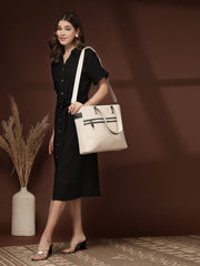 Anekaant Timber & Thread Off White Cotton Solid Tote Bag