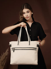 Anekaant Timber & Thread Off White Cotton Solid Tote Bag