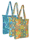 Eco-Friendly Multicolor Floral Printed Cotton Canvas Shopping Bags (Pack of 3)