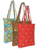 Eco-Friendly Multicolor Floral Printed Cotton Canvas Shopping Bags (Pack of 3)