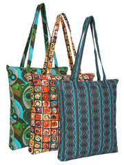 Eco-Friendly Multicolor Floral Printed Cotton Canvas Shopping Bags (Pack of 3)