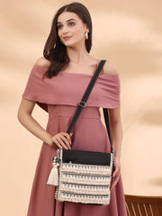 Boho Seashell Embellished Cotton Jacquard & PU Sling Bag