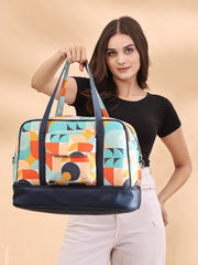 Peppy Polycotton Canvas & PU Abstract Printed Duffel Travel Bag