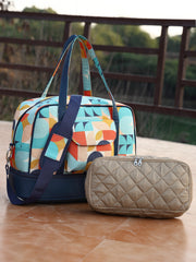 Peppy Polycotton Canvas & PU Abstract Printed Duffel Travel Bag