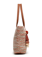 Boho Chevron Self Design Cotton Acrylic Tote Bag