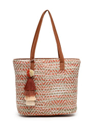 Boho Chevron Self Design Cotton Acrylic Tote Bag