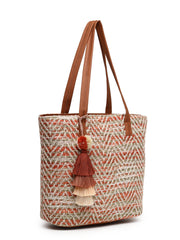 Boho Chevron Self Design Cotton Acrylic Tote Bag