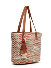 Boho Chevron Self Design Cotton Acrylic Tote Bag