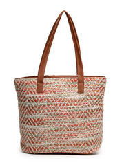Boho Chevron Self Design Cotton Acrylic Tote Bag