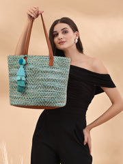 Boho Chevron Self Design Cotton Acrylic Tote Bag