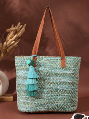 Boho Chevron Self Design Cotton Acrylic Tote Bag