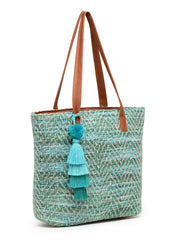 Boho Chevron Self Design Cotton Acrylic Tote Bag