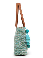 Boho Chevron Self Design Cotton Acrylic Tote Bag