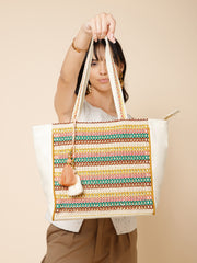 Folklore Edit Cotton Striped Sequined Tote Bag