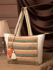 Folklore Edit Cotton Striped Sequined Tote Bag