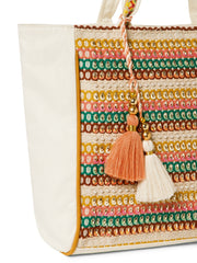 Folklore Edit Cotton Striped Sequined Tote Bag