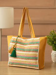 Folklore Edit Cotton Striped Sequined Tote Bag