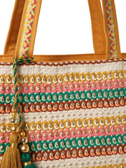 Folklore Edit Cotton Striped Sequined Tote Bag
