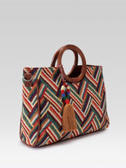 Lines & Loops Tan Jacquard Chevron Handheld Bag