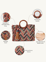 Lines & Loops Tan Jacquard Chevron Handheld Bag