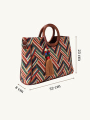 Lines & Loops Tan Jacquard Chevron Handheld Bag
