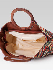 Lines & Loops Tan Jacquard Chevron Handheld Bag