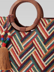 Lines & Loops Tan Jacquard Chevron Handheld Bag