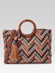 Lines & Loops Tan Jacquard Chevron Handheld Bag