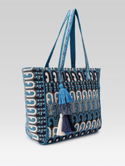 Earth Edit Teal Blue Ethnic Motifs Jacquard Tote Bag