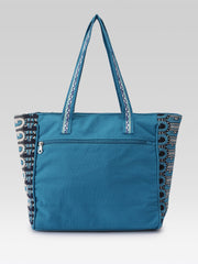 Earth Edit Teal Blue Ethnic Motifs Jacquard Tote Bag