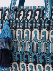 Earth Edit Teal Blue Ethnic Motifs Jacquard Tote Bag
