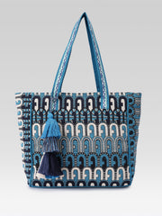 Earth Edit Teal Blue Ethnic Motifs Jacquard Tote Bag