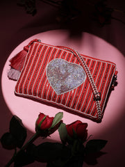 Amour Cotton Canvas & Jacquard Heart Embellished Sling Bag