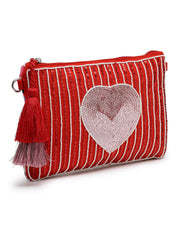 Amour Cotton Canvas & Jacquard Heart Embellished Sling Bag