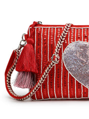 Amour Cotton Canvas & Jacquard Heart Embellished Sling Bag
