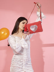 Amour Cotton Canvas & Jacquard Heart Embellished Sling Bag