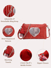 Amour Cotton Canvas & Jacquard Heart Embellished Sling Bag
