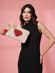 Amour Cotton Canvas & Jacquard Heart Embellished Sling Bag