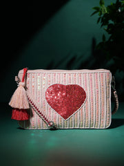 Amour Cotton Canvas & Jacquard Heart Embellished Sling Bag